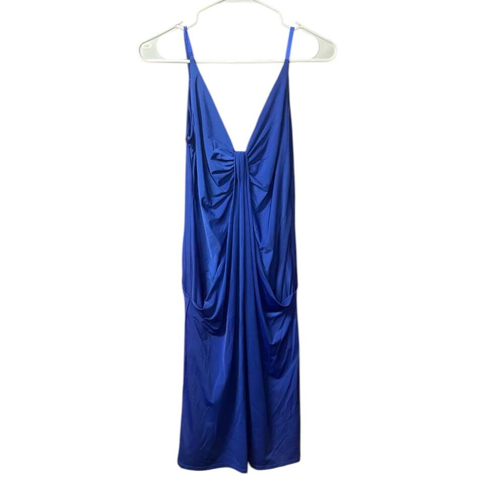 Essentials by ABS Royal Blue Draped V-Neck Spaghetti Strap Dress Size 6